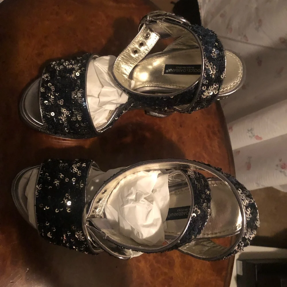 Dolce & Gabbana Blue/Silver Sequin Wedges 39.5